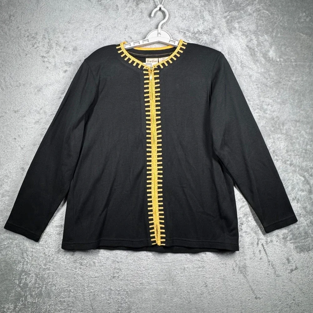 Bobbie Brooks‎ Cardigan Black Gold Full Zip Top M Sparkle Shimmer Glam Statement